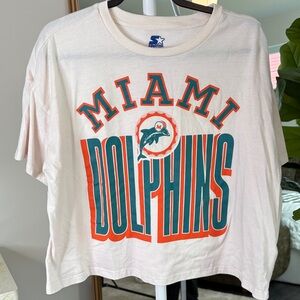 STARTER Miami Dolphins Cream Tee with Teal and Orange